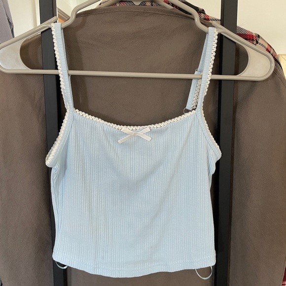 Sky To Moon Tops - Sky to Moon Lacy Baby Blue Crop Tank